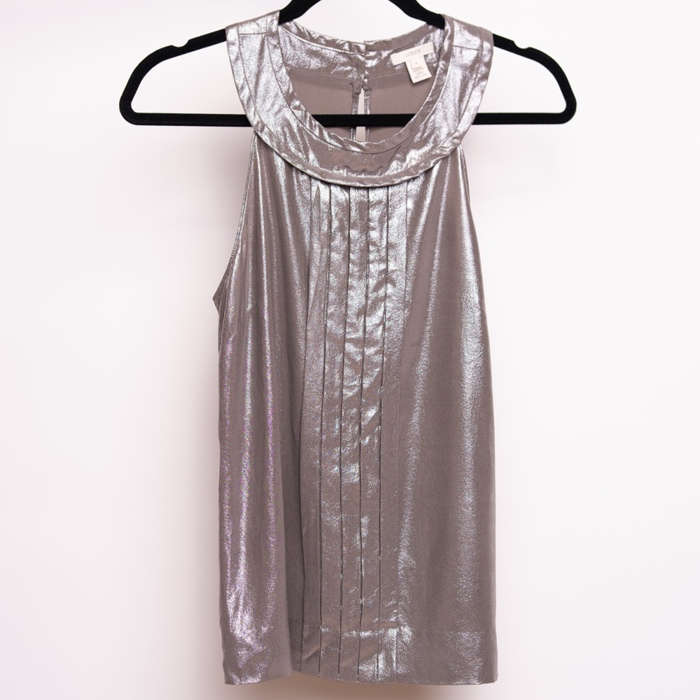 J.Crew Silk Metallic Silver Sleveless Blouse Size Small